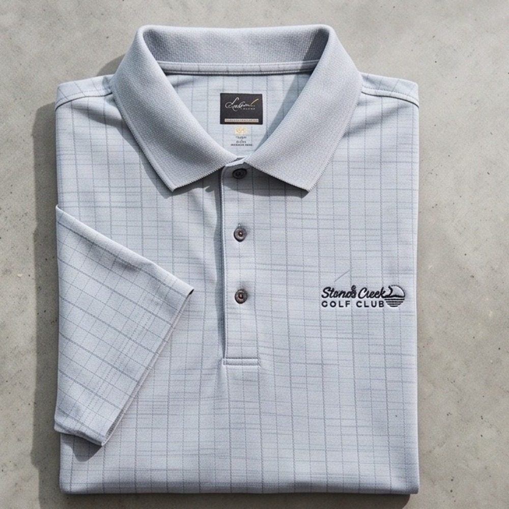 Greg Norman Mens L Play Dry Shingle Creek Golf Club Polo Shirt Large Grey Grid